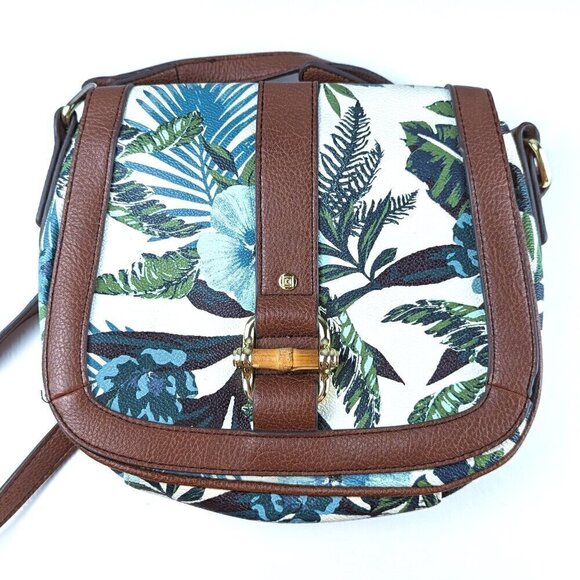Vintage Liz Claiborne Tropical Print Leather Handbag - Picture 1 of 11